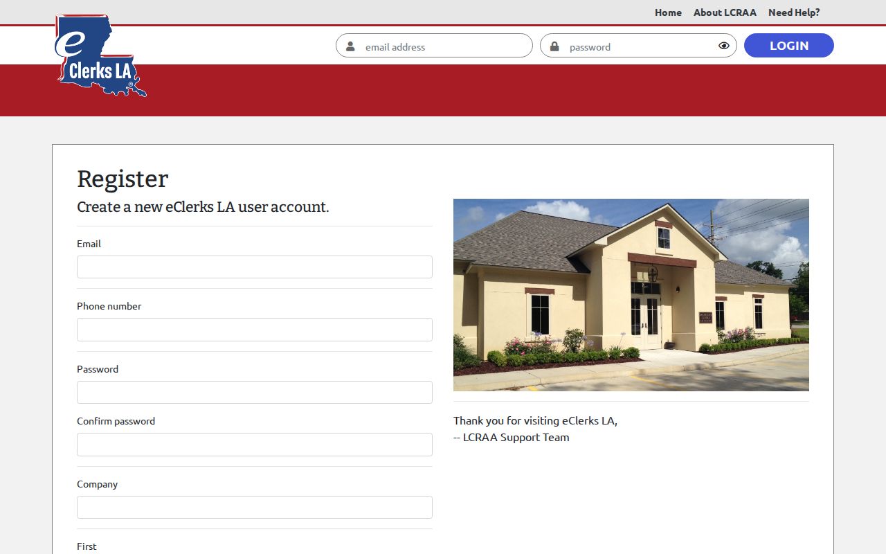 Louisiana court case search account registration fields