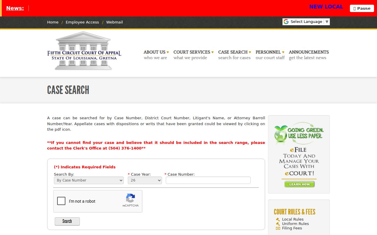 Louisiana Fifth Circuit appellate case search options