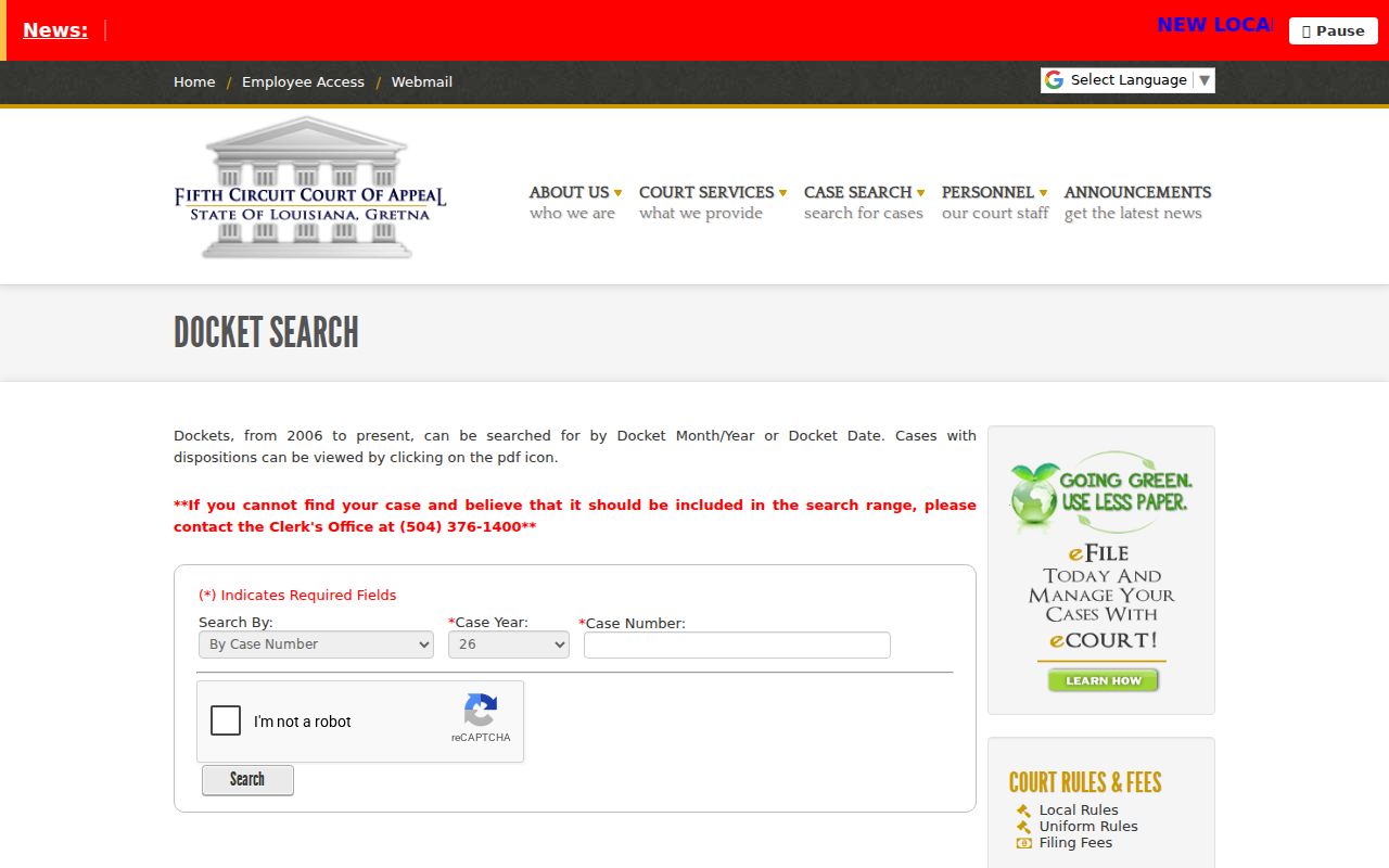 Louisiana Fifth Circuit appellate docket date and month search