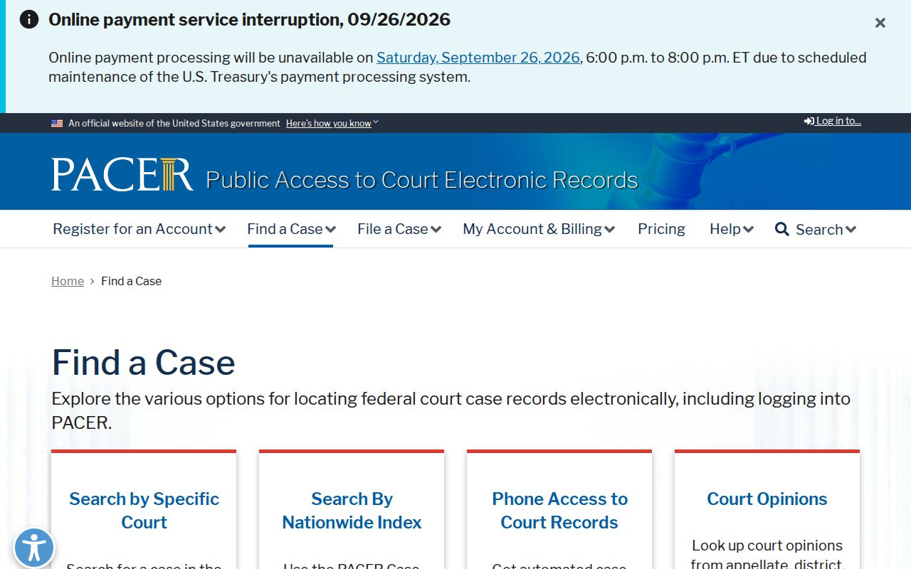 Louisiana federal court docket search through PACER