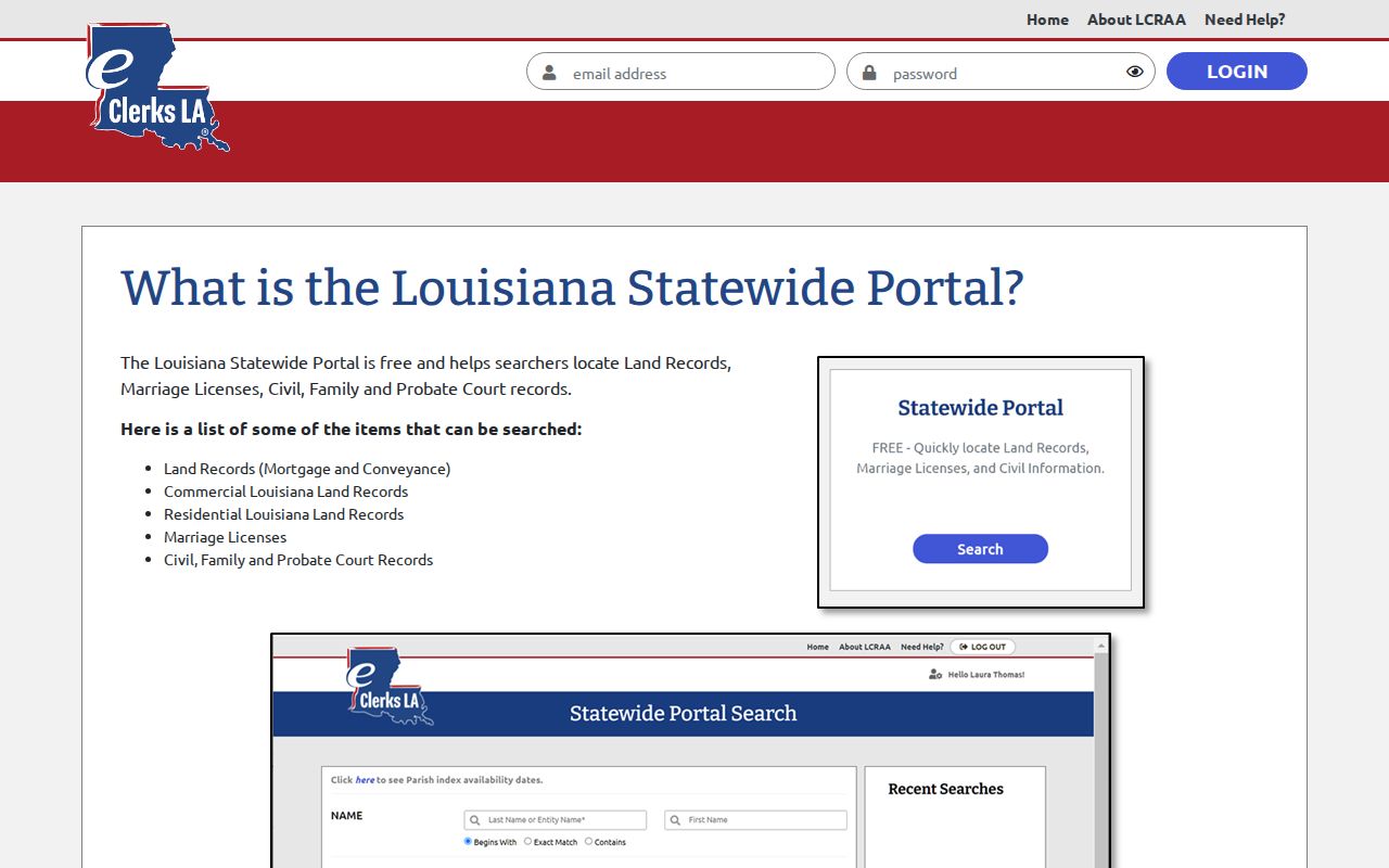 Louisiana court docket search portal description from eClerks LA