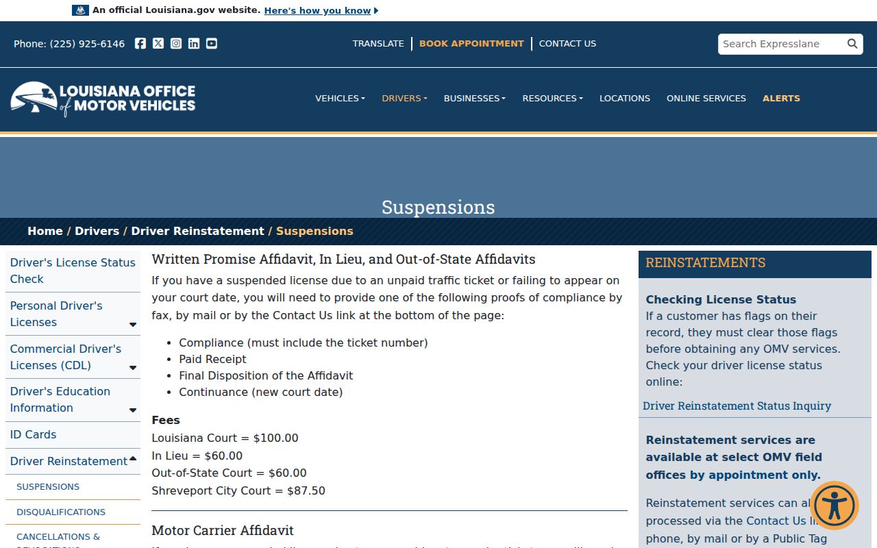 Louisiana traffic court failure-to-appear and OMV compliance steps