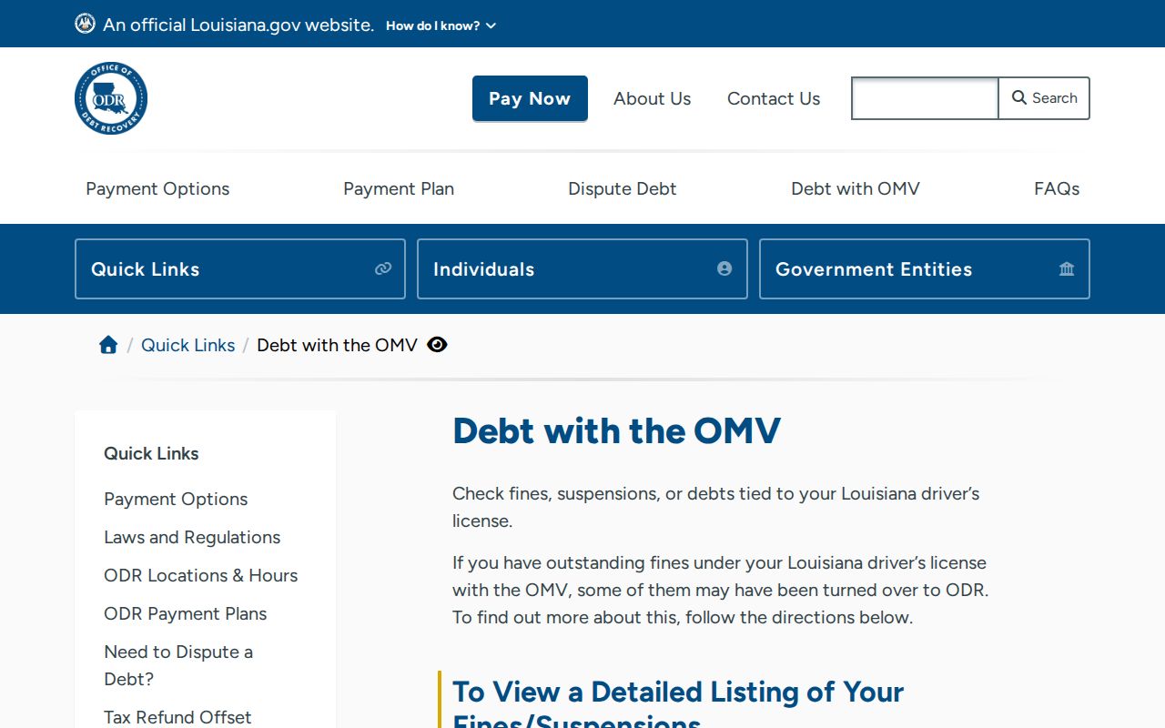 Louisiana driver-status debt and license-flag process, separate from a traffic court docket