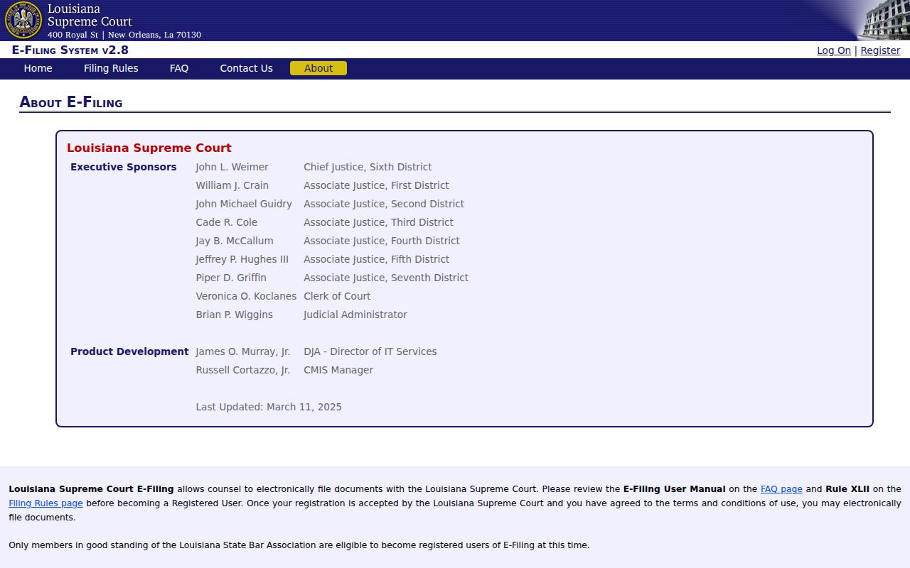 Louisiana Supreme Court attorney electronic filing system